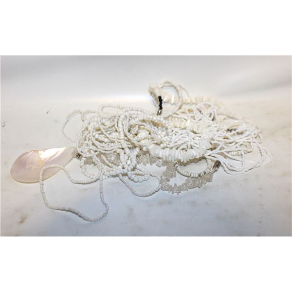 VINTAGE 5 DIFFERENT WHITE SHELL NECKLACES