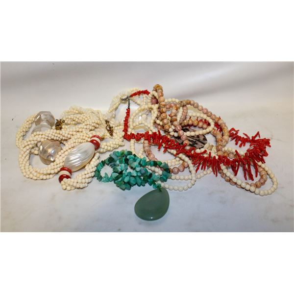 VINTAGE 5 DIFFERENT BEAD + SEED NECKLACES