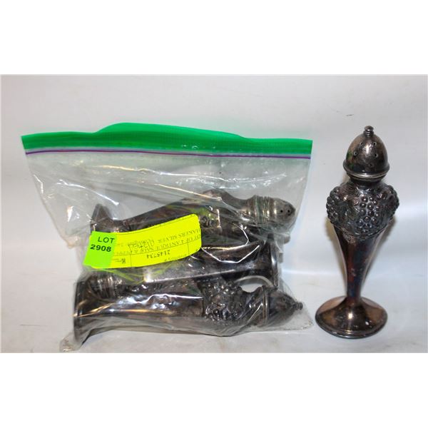 LOT OF 4 ANTIQUE SALT+PEPPER SHAKERS SILVER-PLATED