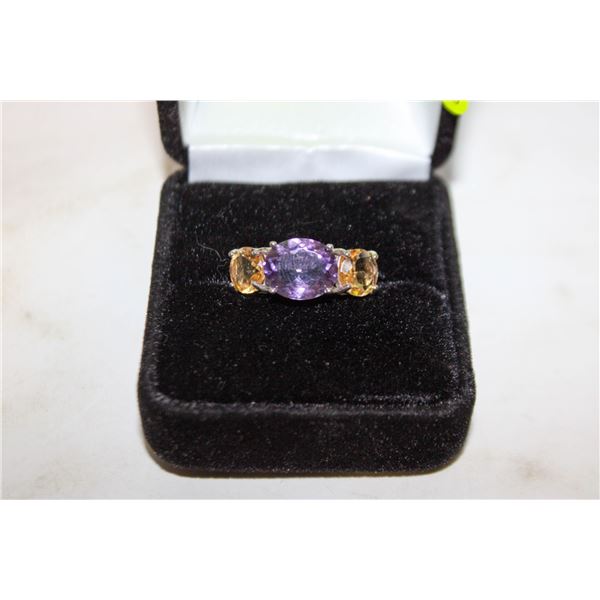 SILVER GOLD PLATE MULTI GEMSTONE RING