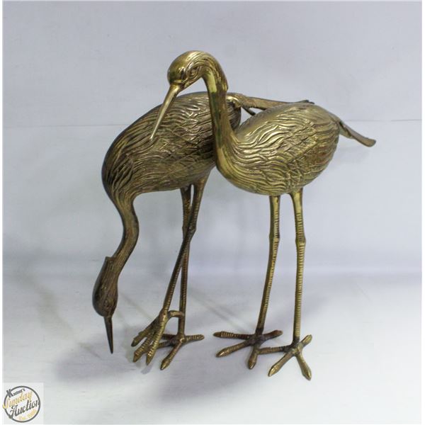2 BRASS HERON FIGURINES 14" & 11"