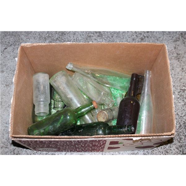 BOX OF OLD GLASS BOTTLES ASSORTED