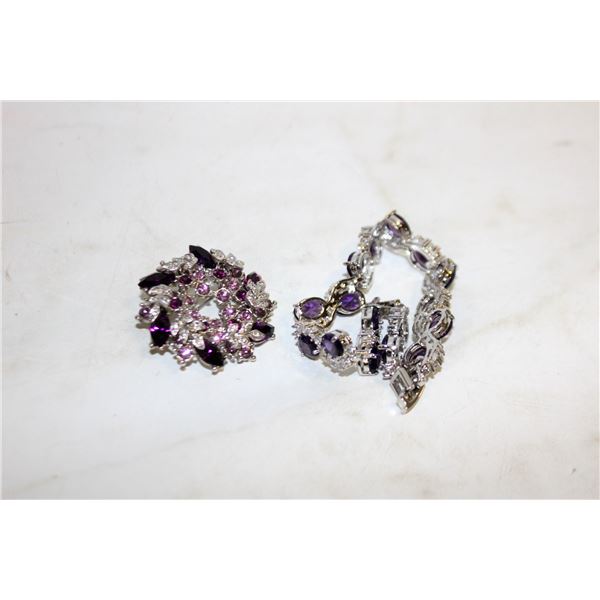 MATCHING AMETHYST BROOCH AND BRACELET