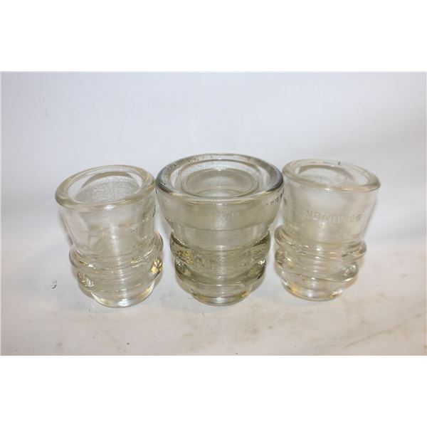 3 OLD GLASS INSULATORS