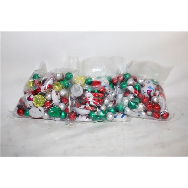 3 BAGS FOIL WRAPPED CHRISTMAS CHOCOLATES,