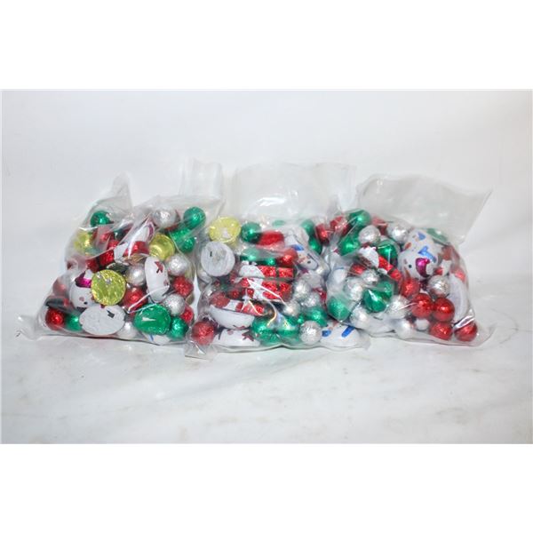 3 BAGS FOIL WRAPPED CHRISTMAS CHOCOLATES,