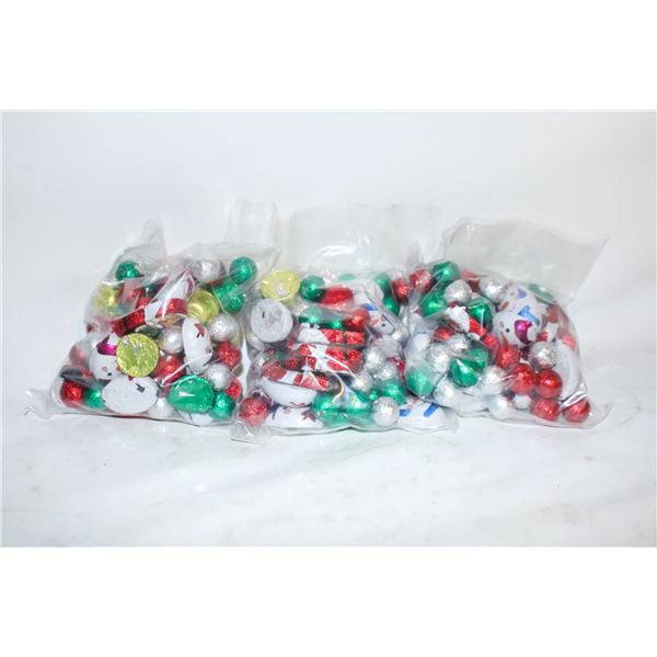 3 BAGS FOIL WRAPPED CHRISTMAS CHOCOLATES,