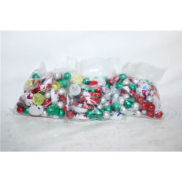 3 BAGS FOIL WRAPPED CHRISTMAS CHOCOLATES,