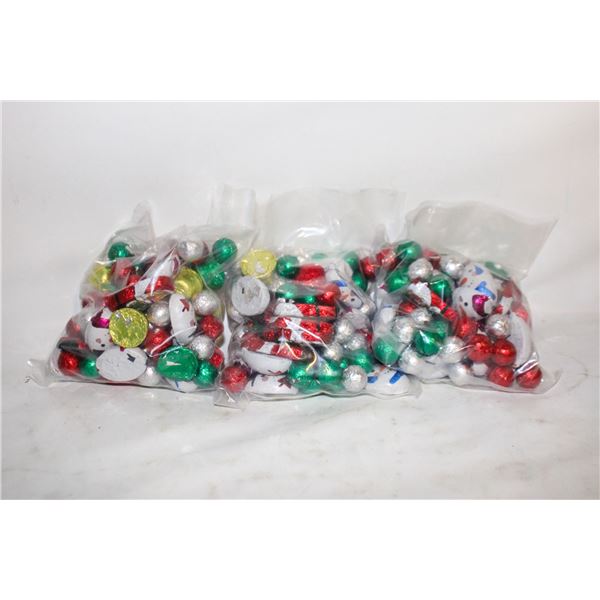 3 BAGS FOIL WRAPPED CHRISTMAS CHOCOLATES,
