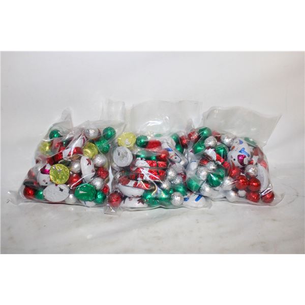 3 BAGS FOIL WRAPPED CHRISTMAS CHOCOLATES,