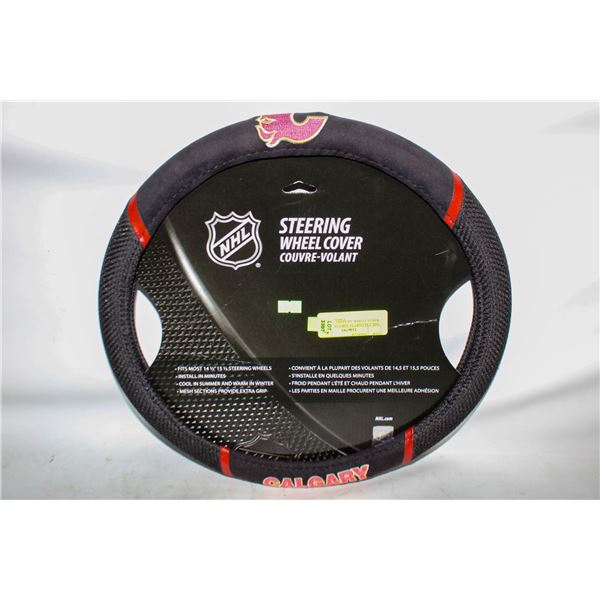NHL CALGARY FLAMES STEERING WHEEL COVER. LICENSED-