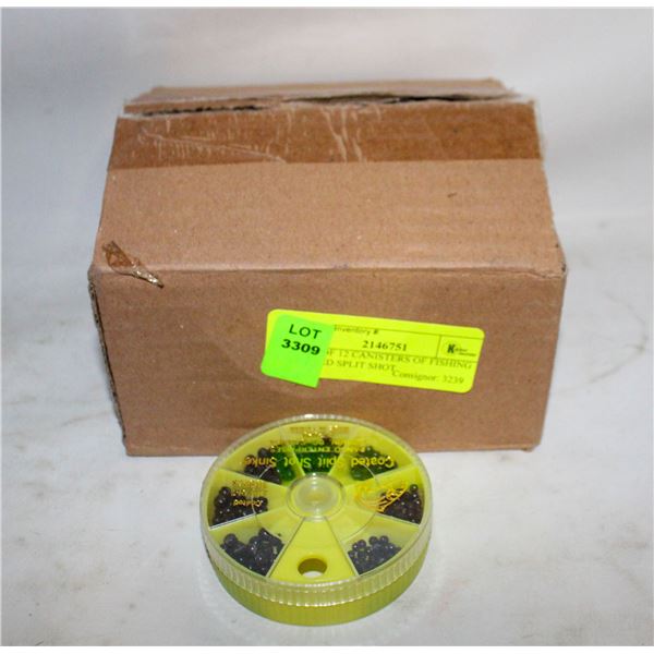 CASE OF 12 CANISTERS OF FISHING COATED SPLIT SHOT