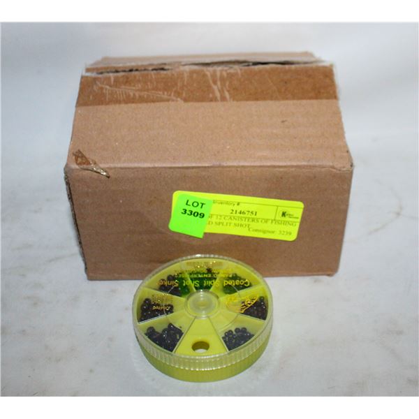 CASE OF 12 CANISTERS OF FISHING COATED SPLIT SHOT