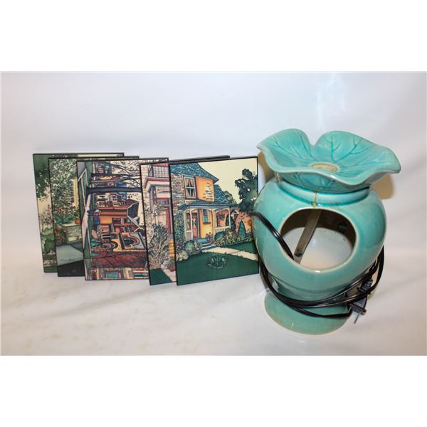 SET OF 2 DÉCOR WALL PLAQUES & TABLETOP FOUNTAIN