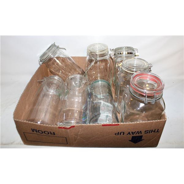 ASSORT. CLEAR GLASS JARS W/METAL BALE