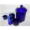 Image 1 : COBALT BLUE 8" CANISTER W/LID, 2 MUGS,