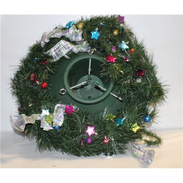 20" COLOURFUL WREATH + LIVE TREE STAND