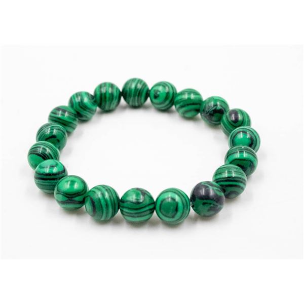 #214-GREEN MALCHITE BEAD BRACELET 10MM/7.5"