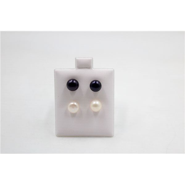 #175-NATURAL AKOYA PEARL STUD EARRINGS 2 PAIRS