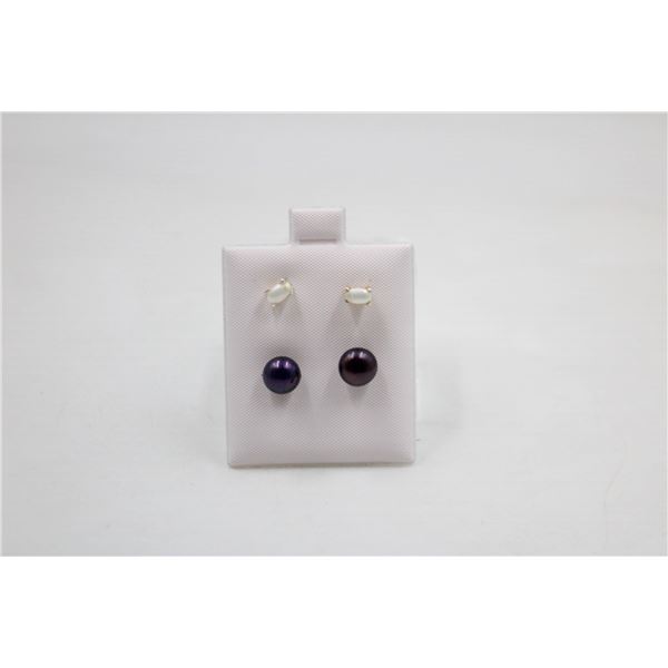 #191-NATURAL AKOYA PEARL STUD EARRINGS 2 PAIRS