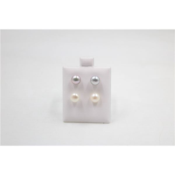#184-NATURAL AKOYA PEARL STUD EARRINGS 2 PAIRS