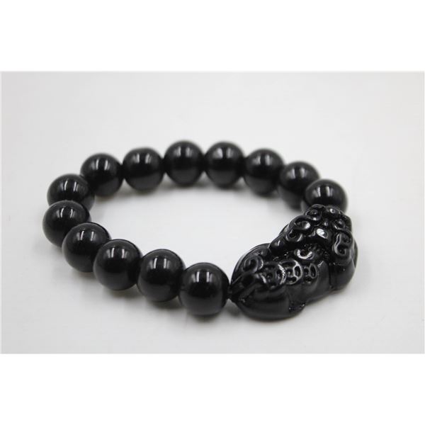 #208-BLACK OBSIDIAN BEAD BRACELET