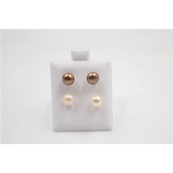 #183-NATURAL AKOYA PEARL STUD EARRINGS 2 PAIRS