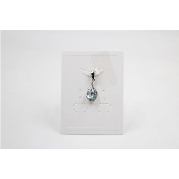 #144-NATURAL BLUE TOPAZ & CZ PENDANT