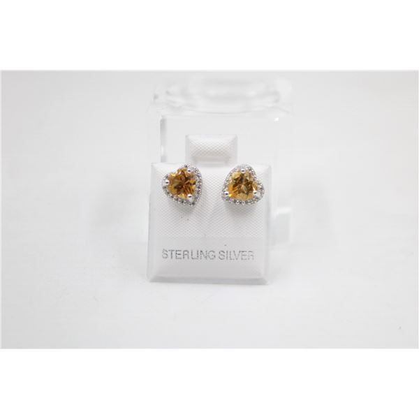 #50-NATURAL CITRIN & ZIRCON STUD EARRINGS