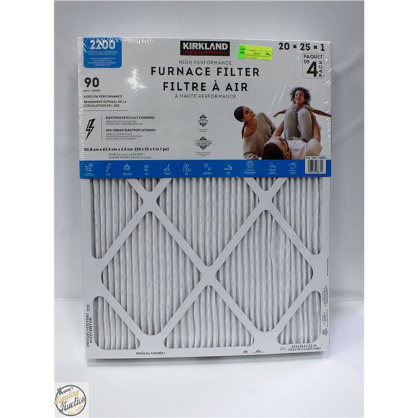 4 PACK OF KIRKLAND 20 X 25 X 1 FURNACE FILTERS