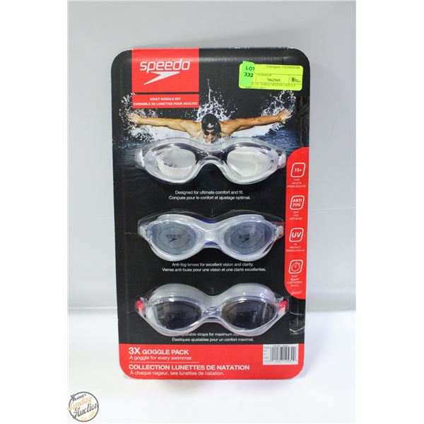 PACK OF THREE SPEEDO ADULT GOGGLE SET