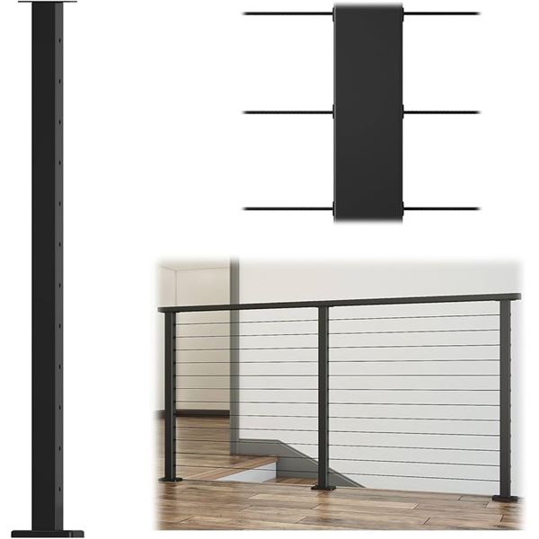 NEW W BOX MUZATA BLACK CABLE RAILING POST 42X2X2"