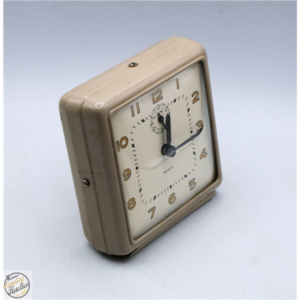 VINTAGE BONUS METAL ALARM CLOCK, WORKS
