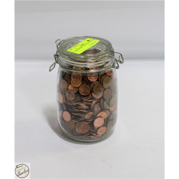 LARGE MASON JAR OF OLD PENNIES