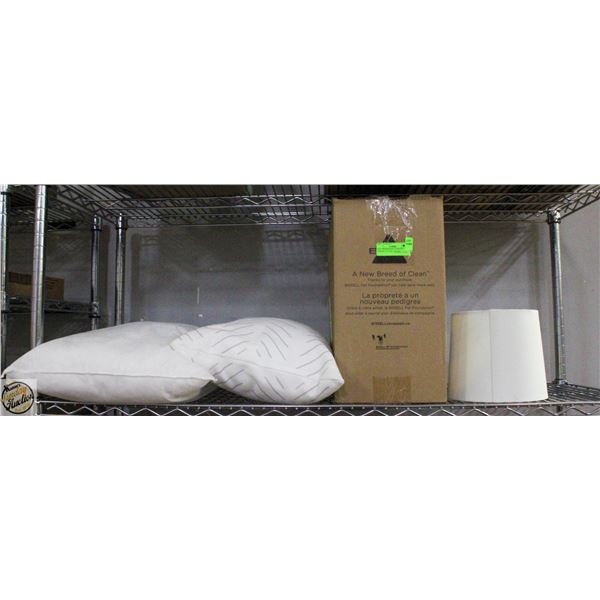 LOT - HOUSEHOLD CUSHIONS, MIRROR, PICTURE FRAMES