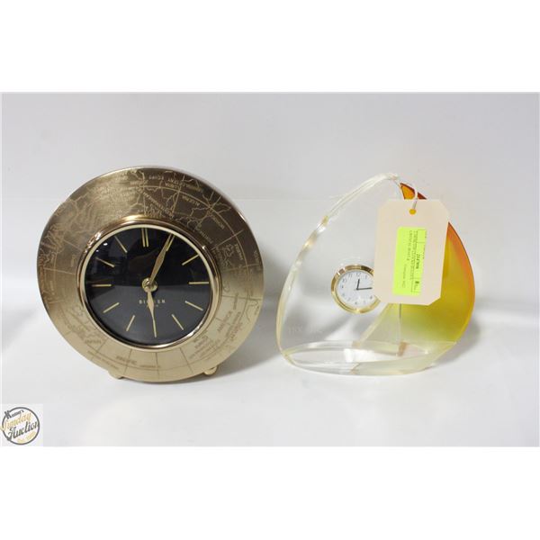 2 DESKTOP CLOCKS BULOVA CRYSTAL BOAT &