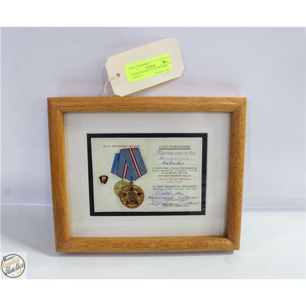 FRAMED SOVIET 50 YEARS WWII MEDAL &