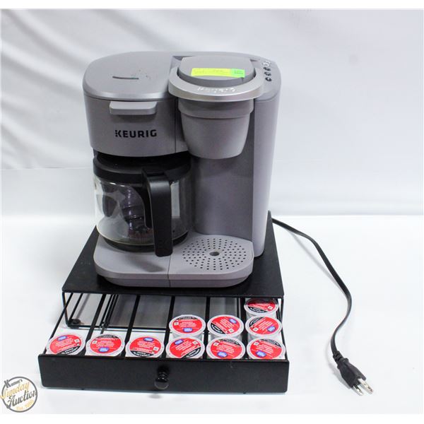KEURIG COFFEE MACHINE SOLD WITH PODS ORGANIZER