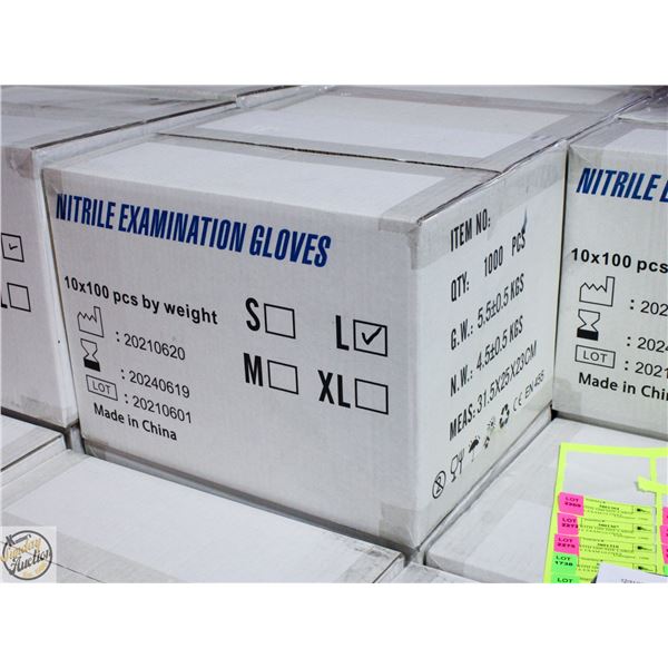 CASE WITH 1000 SIZE LARGE NITRILE EXAM GLOVES