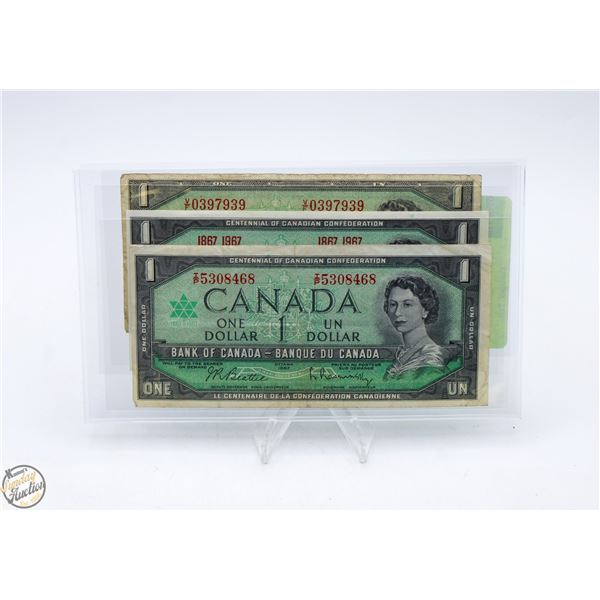 LOT OF 3 DIFFERENT DOLLAR BILLS