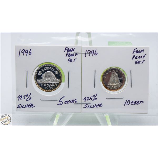 1996 92.5% SILVER 5 CENTS AND 10 CENTS FROM PROOF