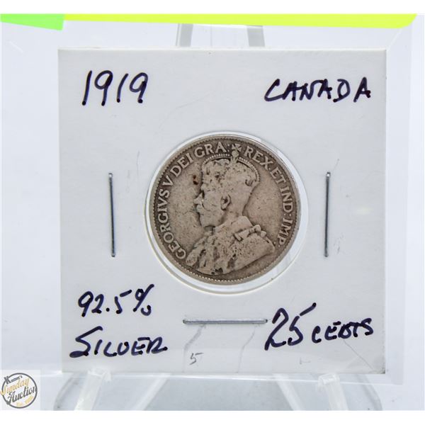 1919 92.5% SILVER 25 CENTS