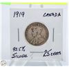Image 1 : 1919 92.5% SILVER 25 CENTS