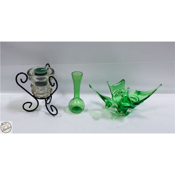 LOT OF ESTATE GREEN GLASS