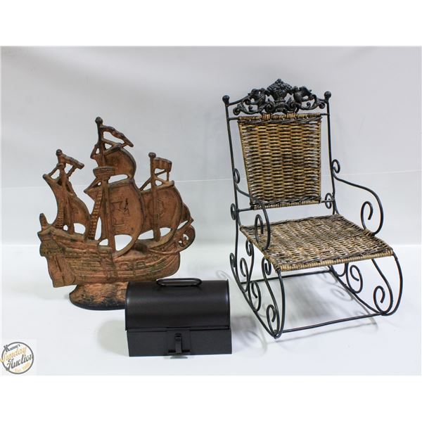 SMALL WICKER ROCKING CHAIR SOLD WITH MINI METAL