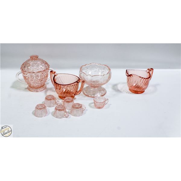 FLAT OF PINK GLASSWARE