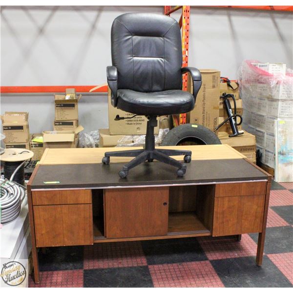 WOODEN SIDEBOARD SOLD WITH OFFICE CHAIR