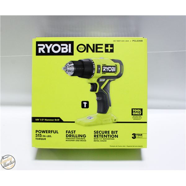 NEW RYOBI ONE 18 VOLT 1/2 HAMMER DRILL