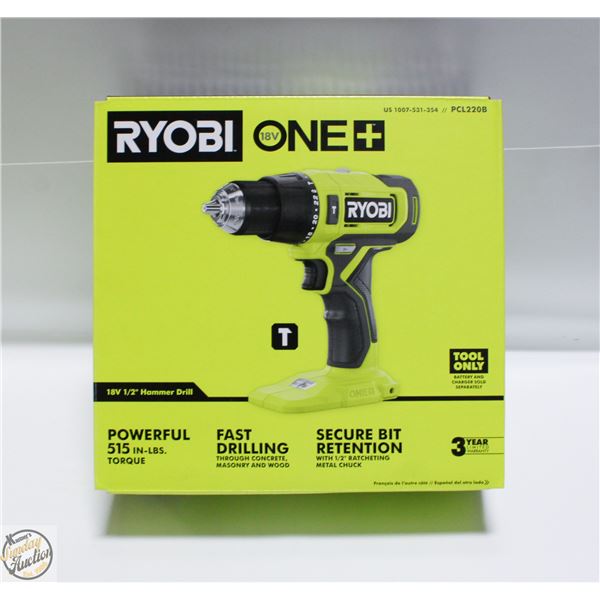 NEW RYOBI ONE 18 VOLT 1/2 HAMMER DRILL