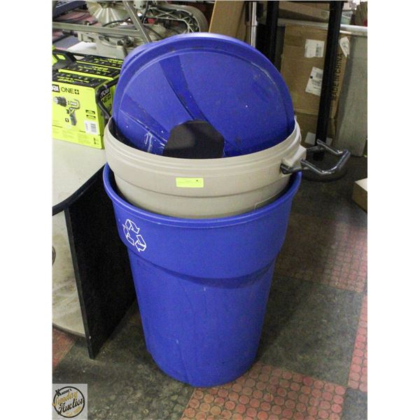 RUBBERMAID TRASH AND RECYCLE BINS